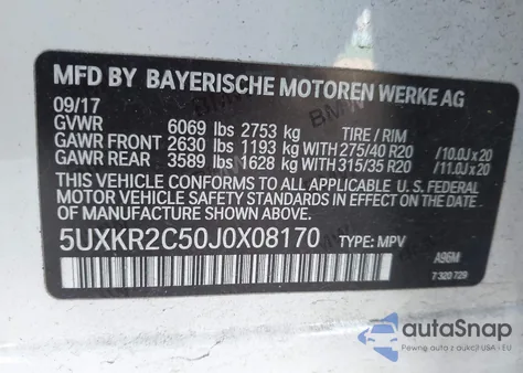 2018 BMW X5 Sdrive35I z USA, uszkodzony, nr VIN 5UXKR2C50J0X08170